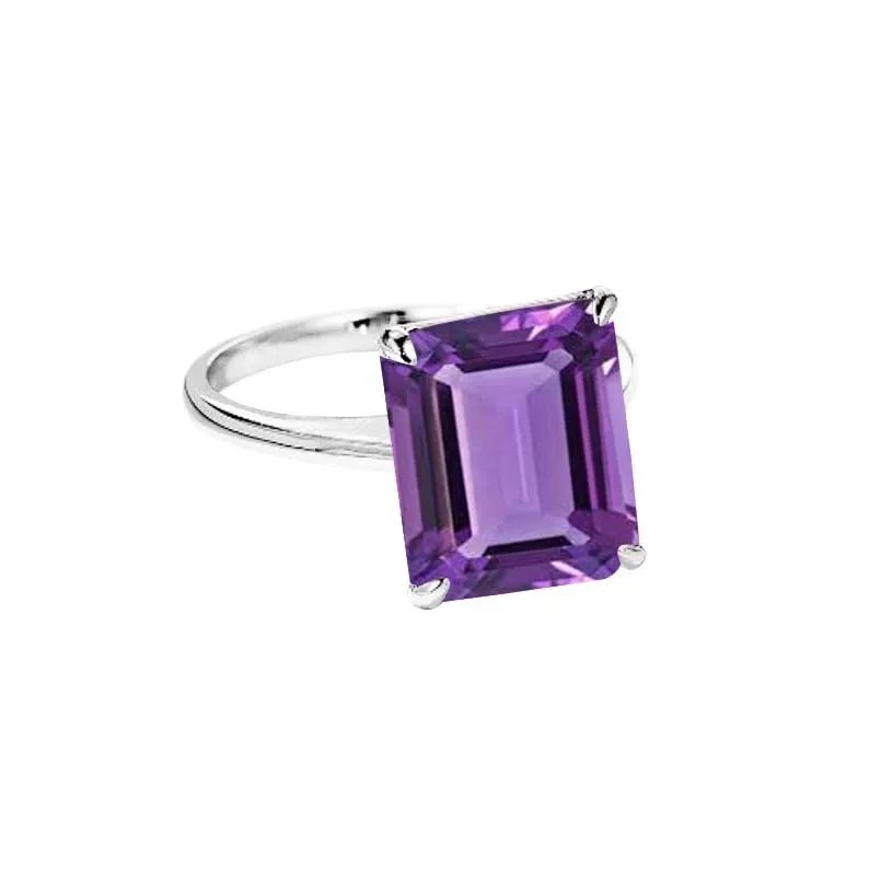 Genuine Purple Amethyst Ring Semiprecious Gemstone Ring Statement Handmade Sterling Silver Ring Delicate Solitaire Ring Wedding Anniversary Gift For Women Mom Girls Amethyst Birthstone Ring