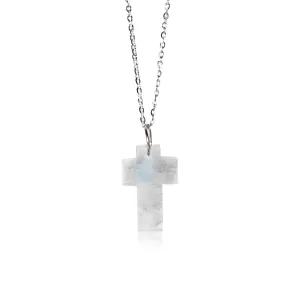Genuine Rainbow Moonstone Pendant Cross, Unisex 925 Sterling Silver 18 Inch Chain, Stone 10x16mm, Handmade Religious Gift for Women and Men (moonstone)