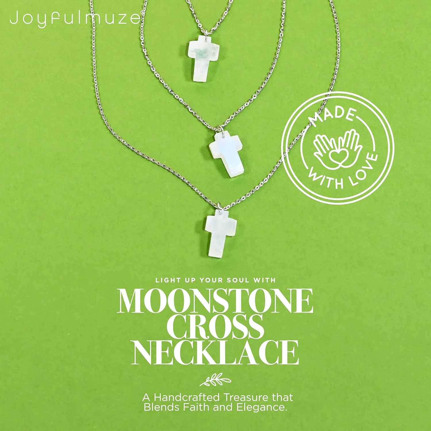 Genuine Rainbow Moonstone Pendant Cross, Unisex 925 Sterling Silver 18 Inch Chain, Stone 10x16mm, Handmade Religious Gift for Women and Men (moonstone)