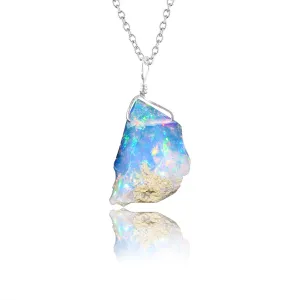 Genuine Raw Ethiopian Opal Ultra Fire Gemstone Dainty Necklace for Women, Polished Rough Crystals, Birthstone, Fire Opal, Healing Stones, Rhodium Plated 925 Sterling Silver 18 inch
