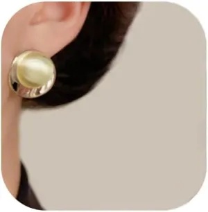 Geometric Chunky Stud Earrings for Women,Thick Brashed Matte Brass Metal Lightweight Dainty Trendy Statement Two-Tone Jewelry Earrings