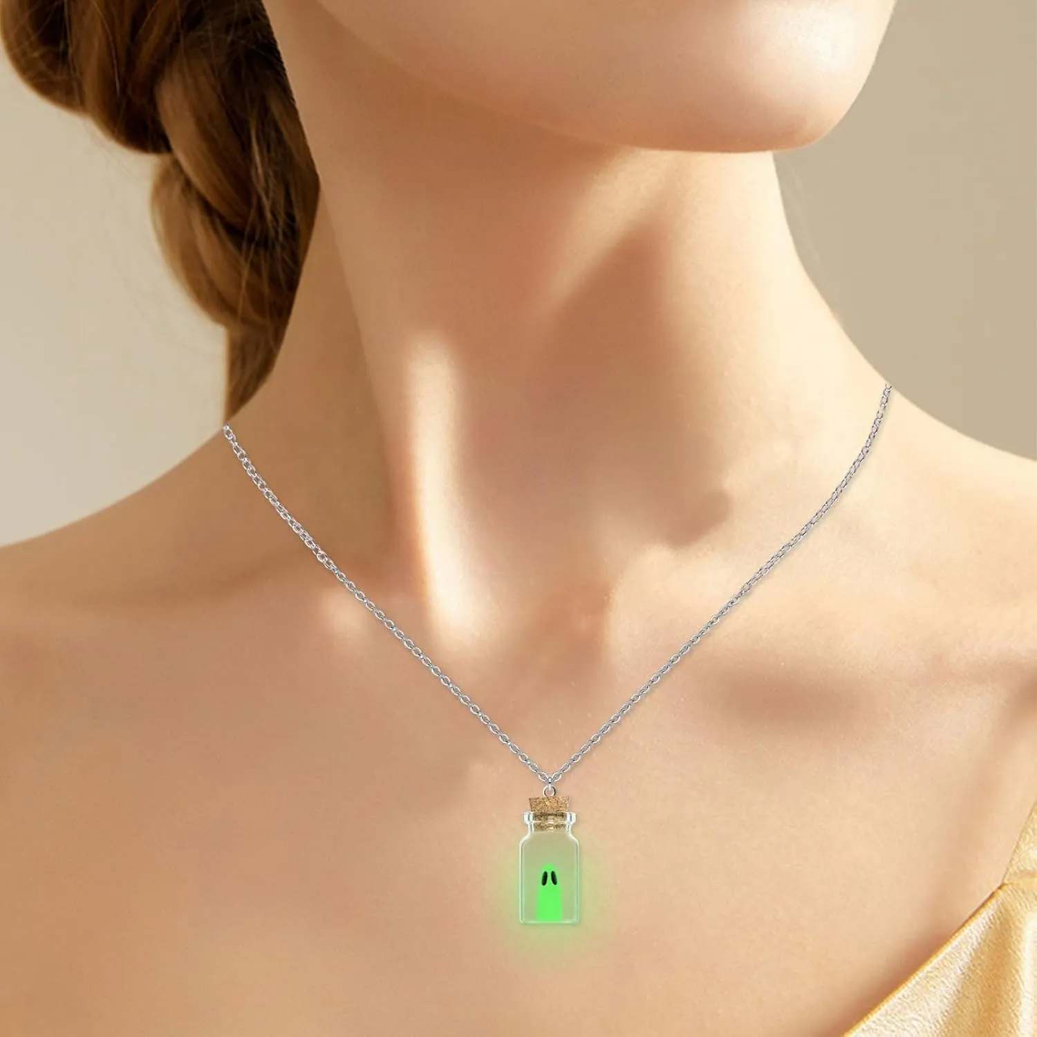 Ghost Earrings & Necklace, Adopt A Ghost In Vial Bottle Earrings Necklace, Glow In Dark Cute and Spooky Halloween Jewelry Set for Women and Men