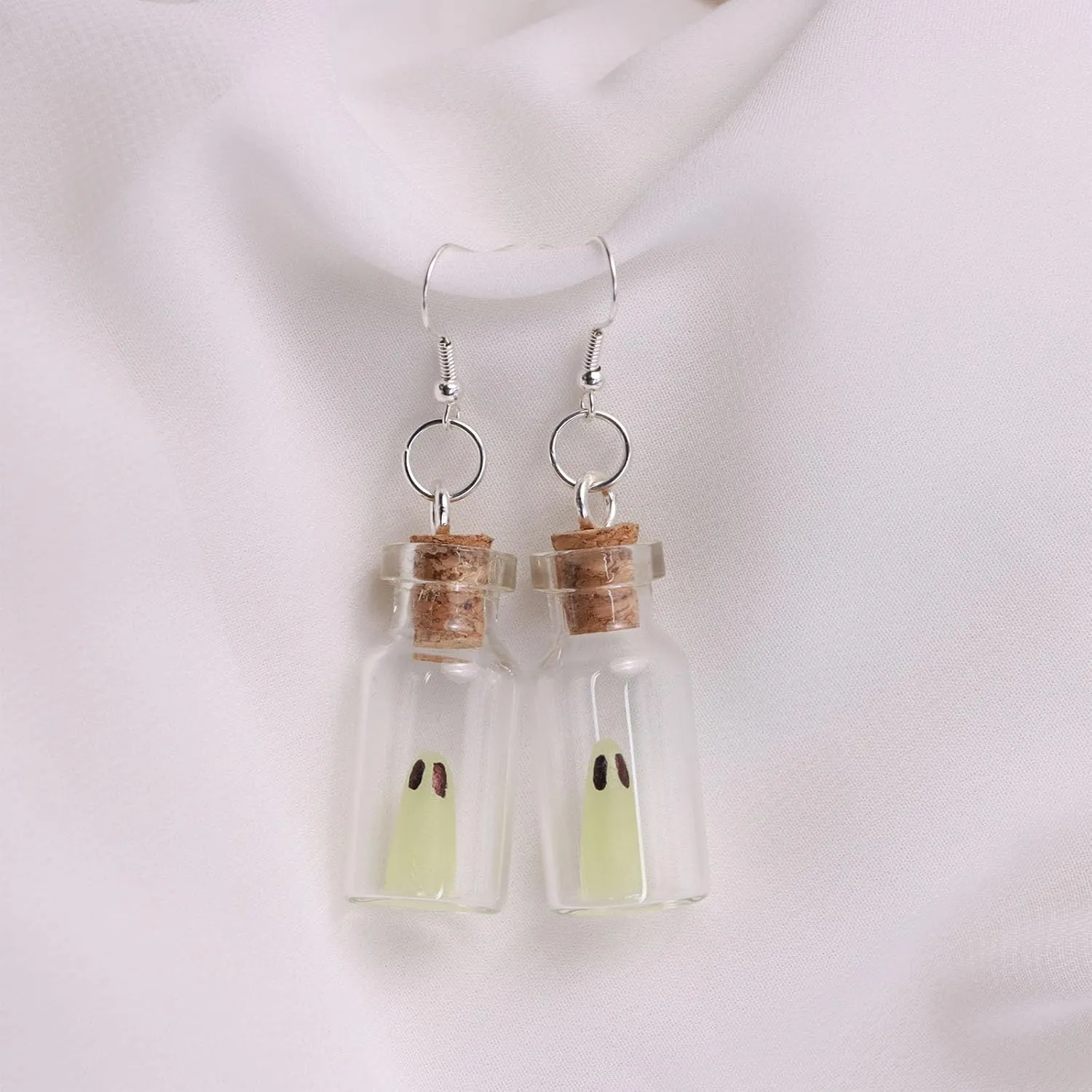 Ghost Earrings & Necklace, Adopt A Ghost In Vial Bottle Earrings Necklace, Glow In Dark Cute and Spooky Halloween Jewelry Set for Women and Men
