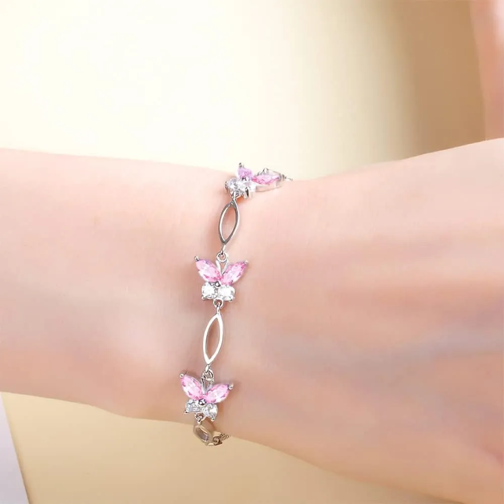Gifts for Women S925 Sterling Silver Purple Butterfly Bracelet,Adjustable Charm Bracelets Jewelry Present for Women,Anniversary Holiday Christmas Birthday Gifts for Mother Wife Daughter