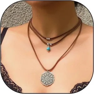 GIGB PBDK Western Layered Turquoise Leather Necklace for Women Boho Multilevel Brown Suede Disc Pendant Choker Adjustable Turquoise Necklace Ethnic Jewelry Gift