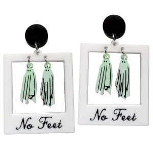 Glow In The Dark Beetlejuice Ghost Polaroid Dangle Earrings with Hypoallergenic Nickel Free Titanium Studs, Halloween Glowing Ghost Picture No Feet Goth Studs Jewelry