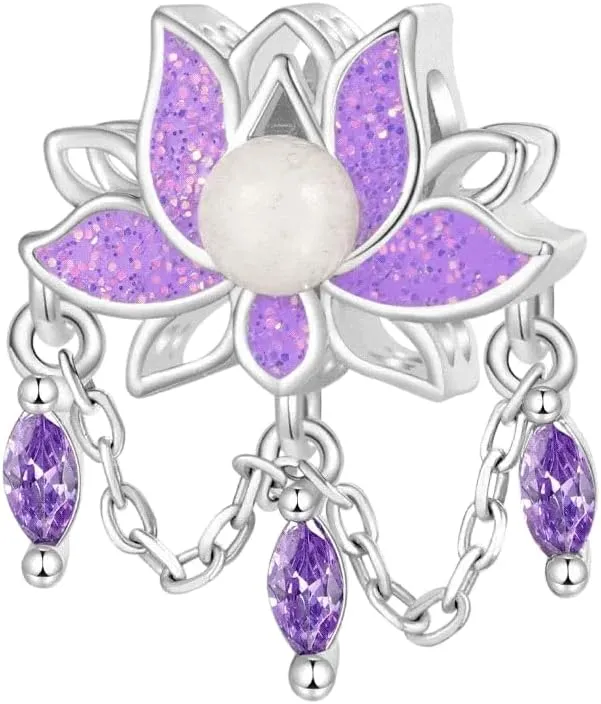 GNOCE Flower Charm for Women, 925 Sterling Silver Bead Charm Bracelet/Necklcae for Her Fit Bracelet, Valentine Mother's Day Jewelry Gift