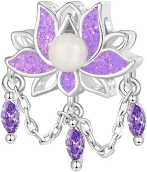 GNOCE Flower Charm for Women, 925 Sterling Silver Bead Charm Bracelet/Necklcae for Her Fit Bracelet, Valentine Mother's Day Jewelry Gift