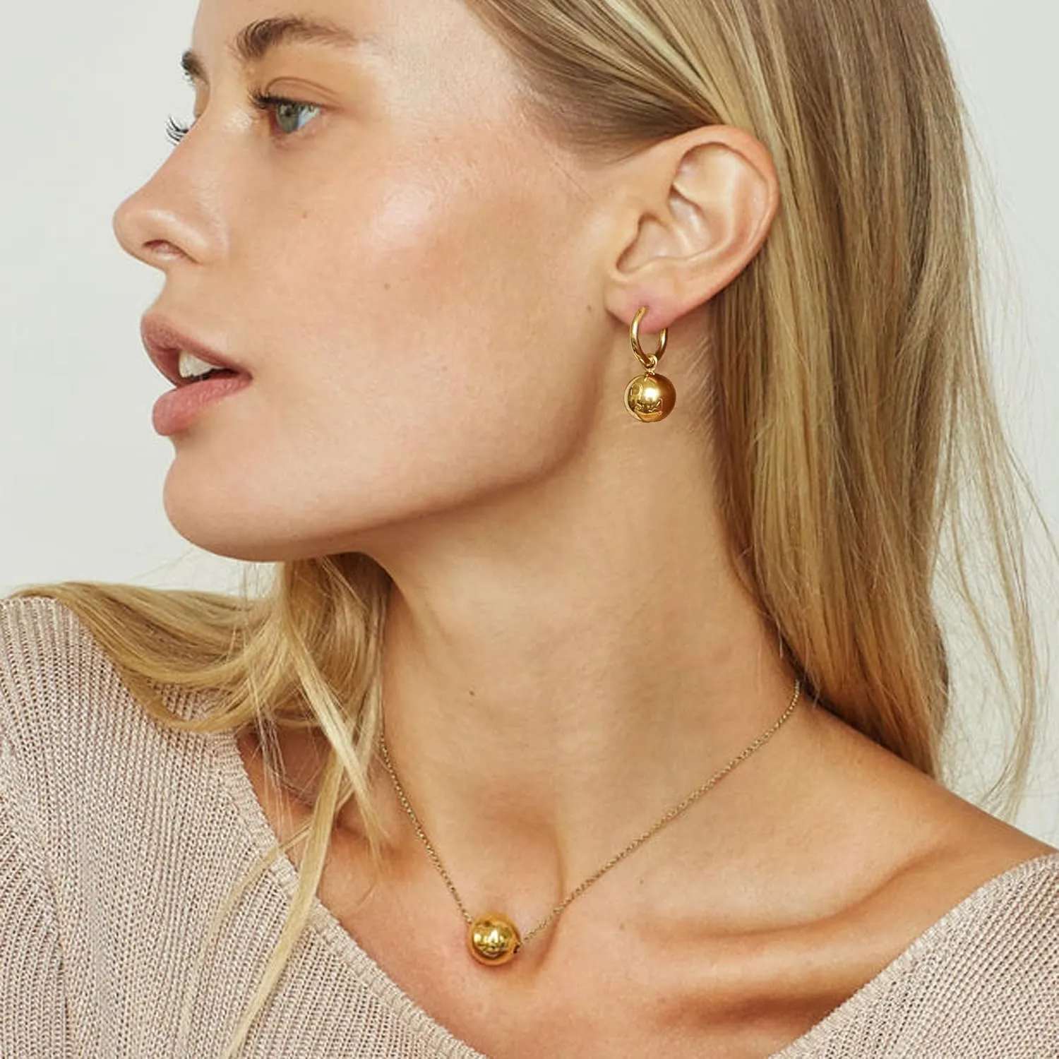 Gold Ball Hoop Earrings for Women 18K Gold Plated Ball Dangle Drop Earrings for Women Pendant Earring