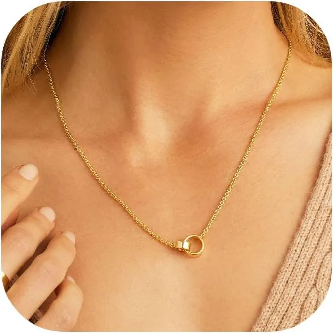 Gold Circle Pendant Necklace for Women - Interlocking Double Circle Necklace