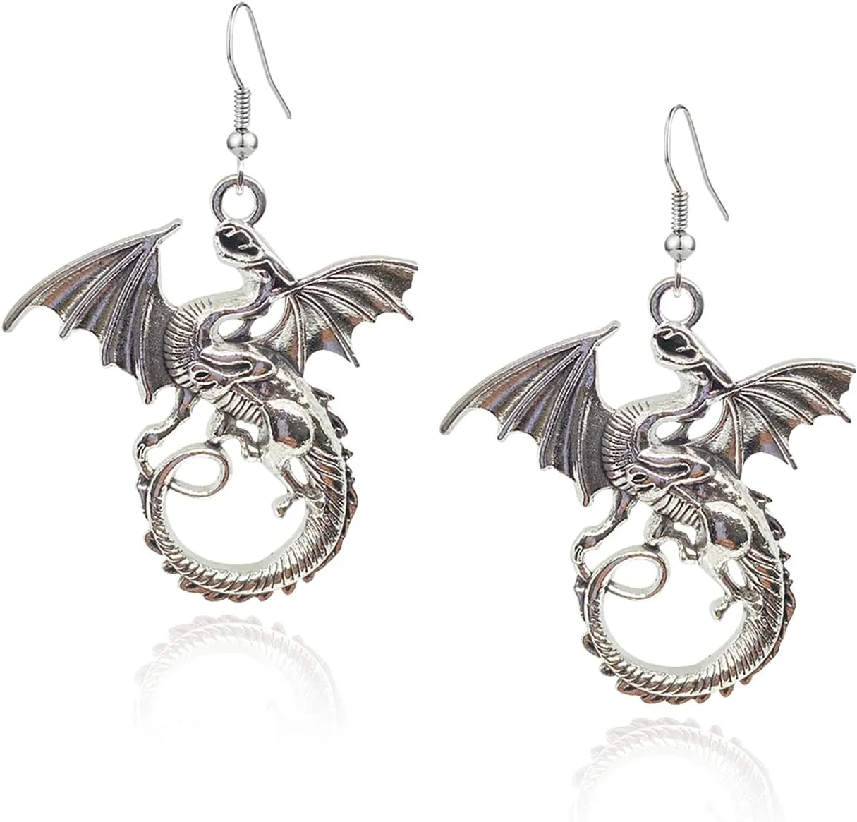 Gold Dinosaur Fantasy Statement Dragons Earrings Gothic Unique Animal Drop Dangle Earrings Mystical Moon Jewelry For Women(silver-1)
