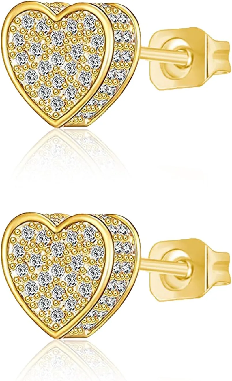 Gold Heart Earrings Studs 18K Plated Cute Heart Shaped Studs for Women with Cubic Zirconia S925 Hypoallergenic Stud Earrings Jewelry Present Suitable For Any Occasion