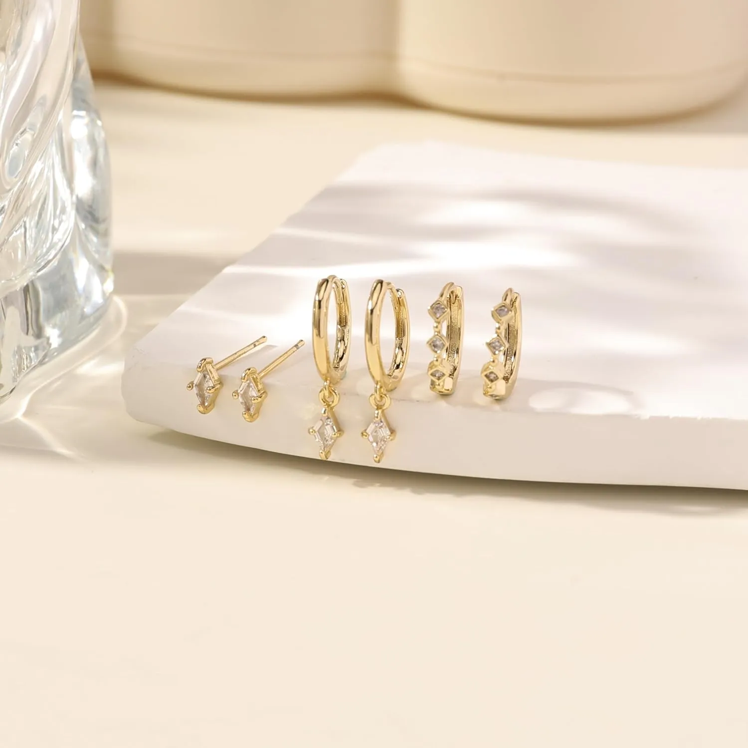 Gold Hoop Earrings for Women, Small 14K Gold Plated Huggie Hoop Earrings Dainty Earring Stacks Hypoallergenic Simple Cartilage Earring Sets for Multiple Piercing Jewelry