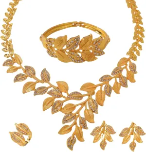 Gold Necklace Jewelry Set Dubai Gold Bracelet Earrings Ring Accessories Bridal Jewelry Set for Women Wedding