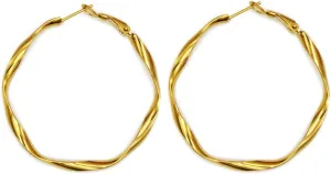 Gold Plated Big Hoop Loops Spiral Earrings, Great Gift for Girl and Women.