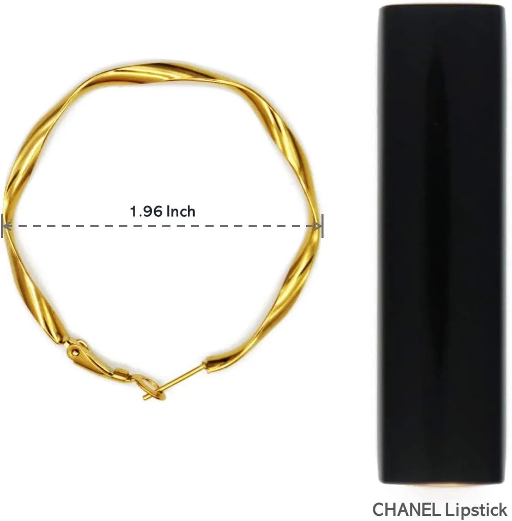 Gold Plated Big Hoop Loops Spiral Earrings, Great Gift for Girl and Women.