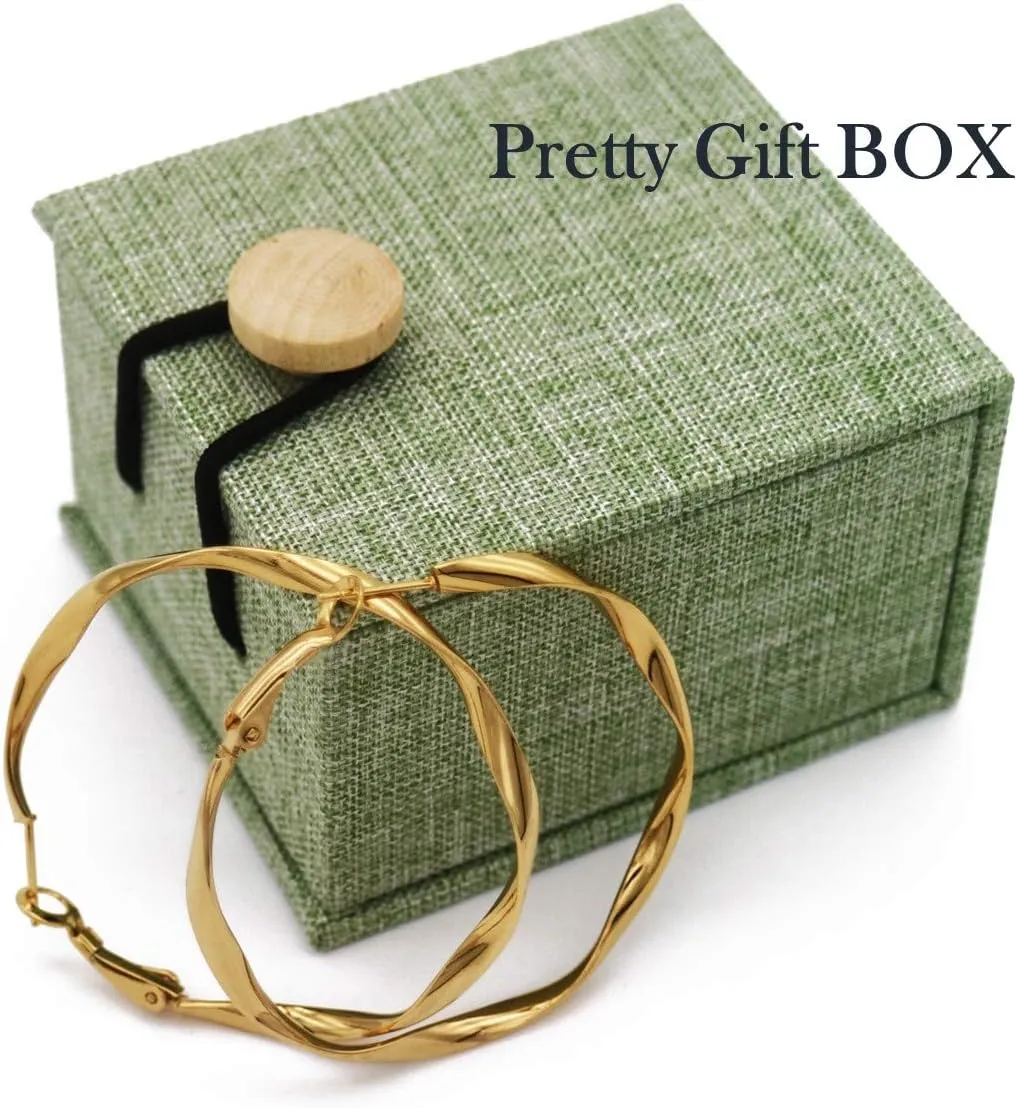 Gold Plated Big Hoop Loops Spiral Earrings, Great Gift for Girl and Women.