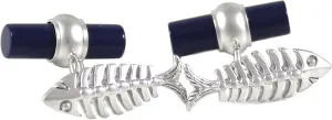 Gold Plated Lapis Cylinder Chain Cuff Link Sailboat Chain Cufflink Shark Chain Cuff Link with Box
