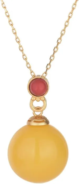 Gold Plated Necklace for Women,Imitation Beeswax Yellow Bead Pendant Necklace Elegant Jewellery Accessories with Necklace Box