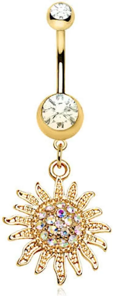 Gold Plated Shimmering Sunburst WildKlass Dangle Navel Ring (Sold by The Piece)