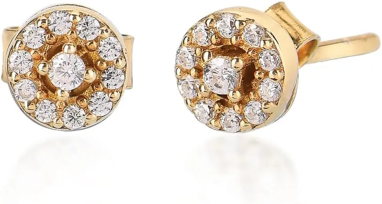 Gold Plated Sterling Silver Stud Earrings with Cubic Zirconia - 925 Sterling Silver