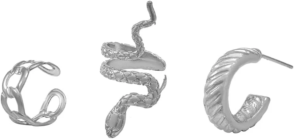 Gold Snake Clip Earrings 3PCS vintage Snake Climber Cartilage Earrings Snake Ear Cuff Studs Earrings Snake C-shaped Earmuffs Simple Wind Snake Earrings for Women