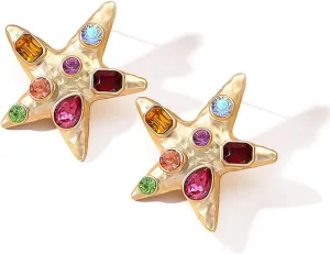 Gold Star Rhinestone Earrings for Women Starfish Shell Earrings Chunky Seashell Stud Earrings Summer Beach Jewelry for Women