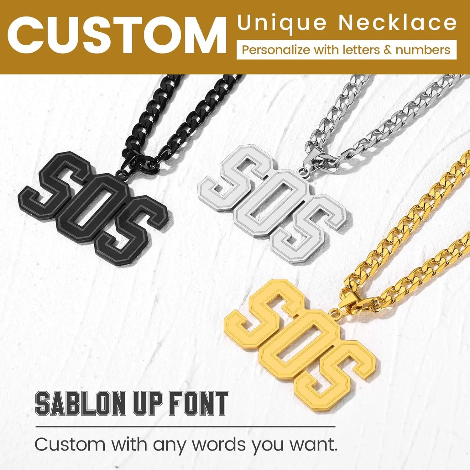 GoldChic Custom Name Necklace for Sports Men Athletes, Mens Personalized Initial letter Necklaces, Large Alphabet Pendant with 4mm Cuban Chain