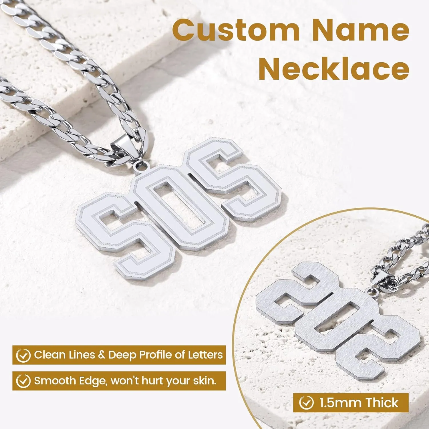 GoldChic Custom Name Necklace for Sports Men Athletes, Mens Personalized Initial letter Necklaces, Large Alphabet Pendant with 4mm Cuban Chain