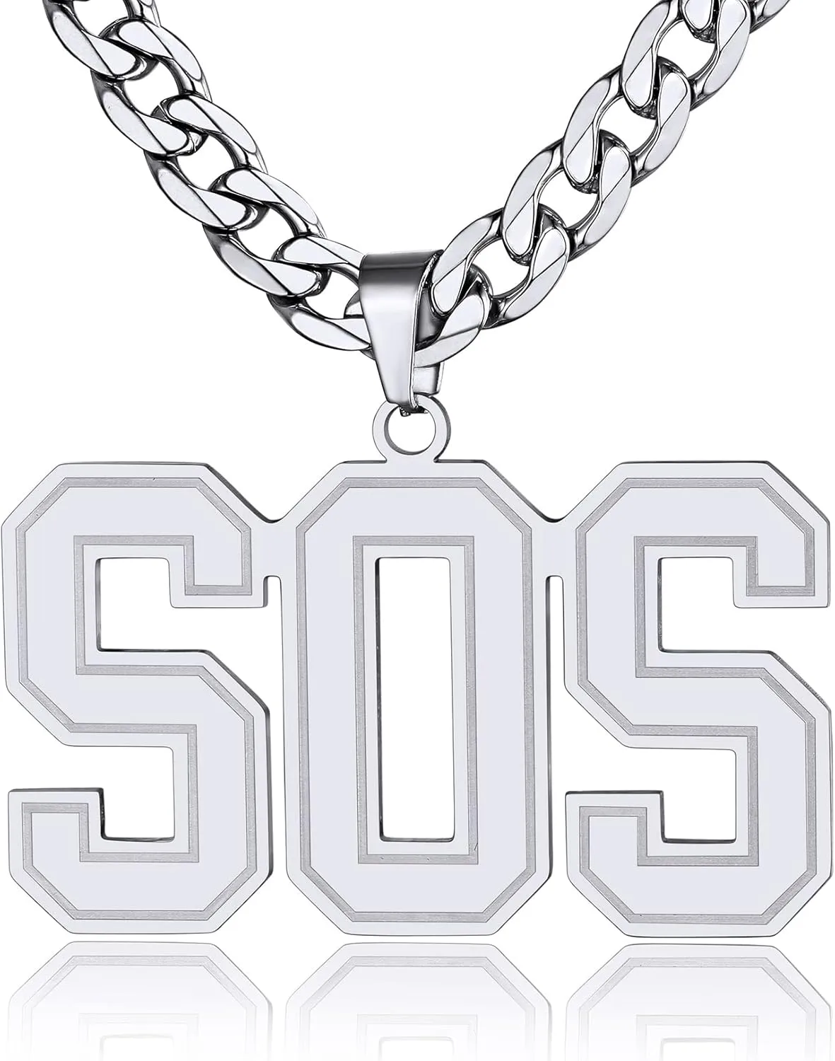 GoldChic Custom Name Necklace for Sports Men Athletes, Mens Personalized Initial letter Necklaces, Large Alphabet Pendant with 4mm Cuban Chain