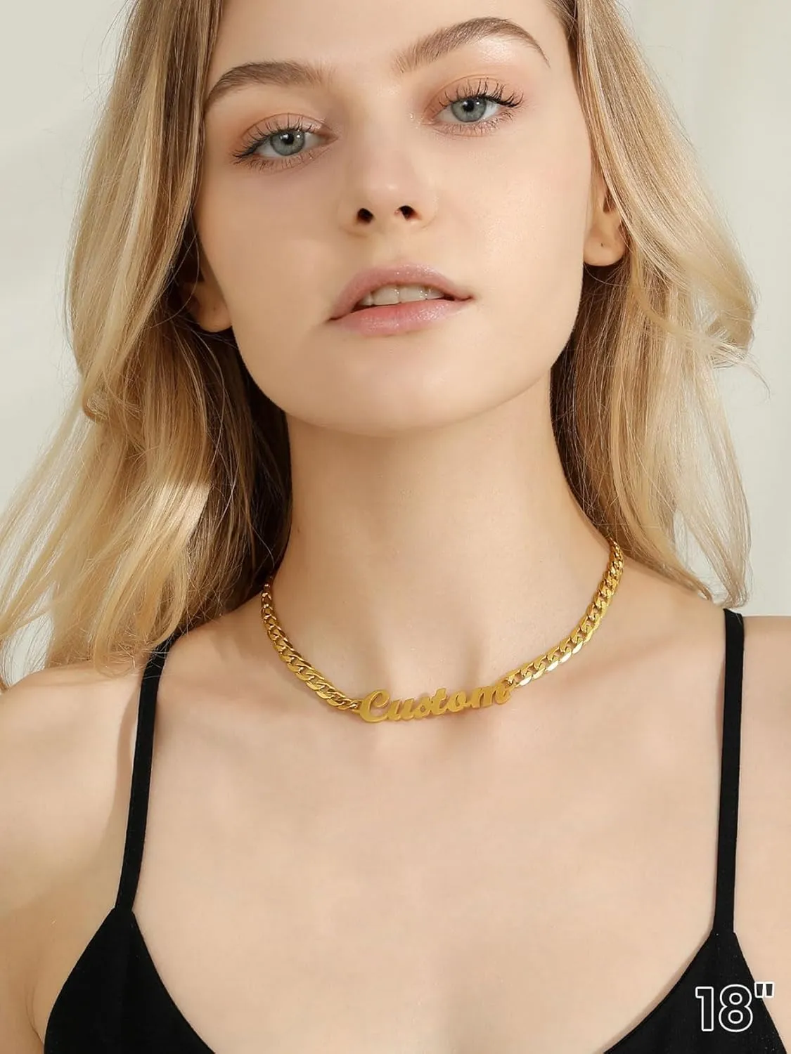 GOLDCHIC JEWELRY Name Necklace Personalized for Men, Womens Custom Name Plate Chain, Stainless Steel Customized Old English Nameplate Choker with Curb Chains Custom, 16 inches to 30 inches