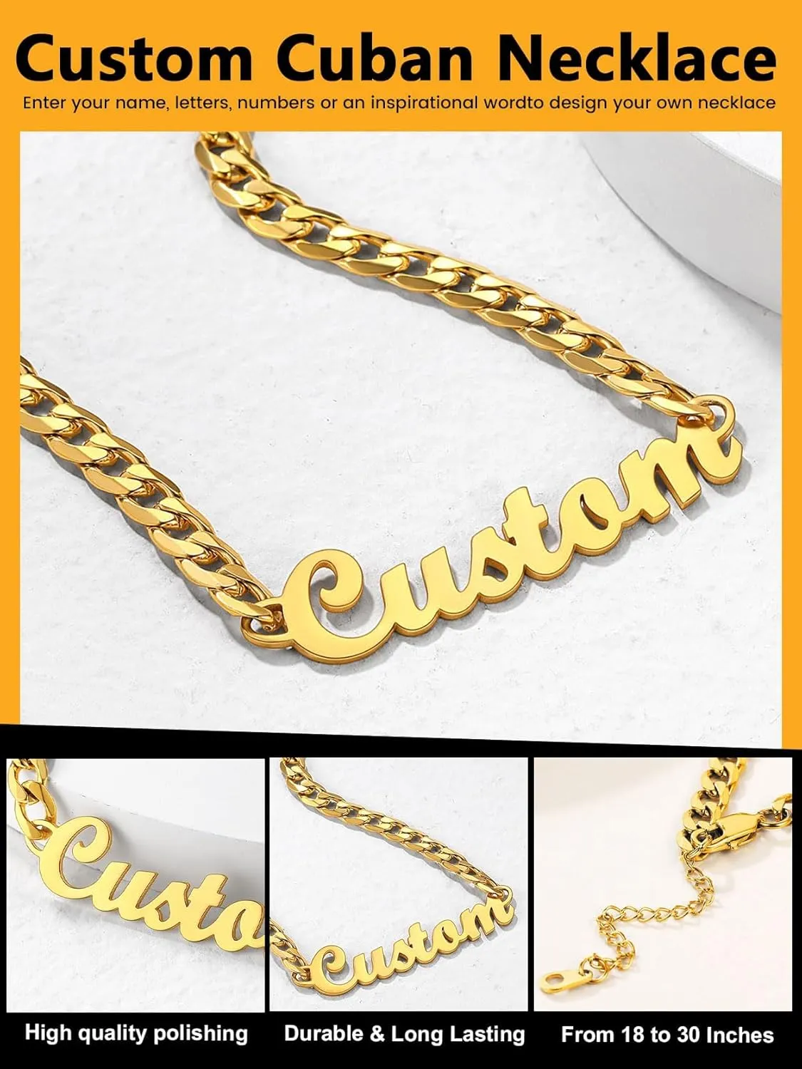 GOLDCHIC JEWELRY Name Necklace Personalized for Men, Womens Custom Name Plate Chain, Stainless Steel Customized Old English Nameplate Choker with Curb Chains Custom, 16 inches to 30 inches