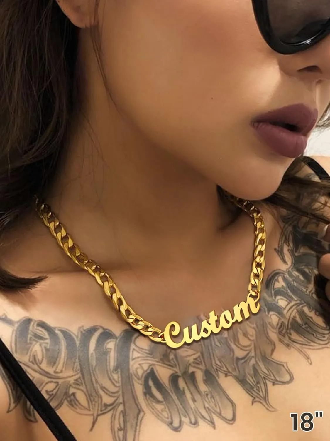 GOLDCHIC JEWELRY Name Necklace Personalized for Men, Womens Custom Name Plate Chain, Stainless Steel Customized Old English Nameplate Choker with Curb Chains Custom, 16 inches to 30 inches