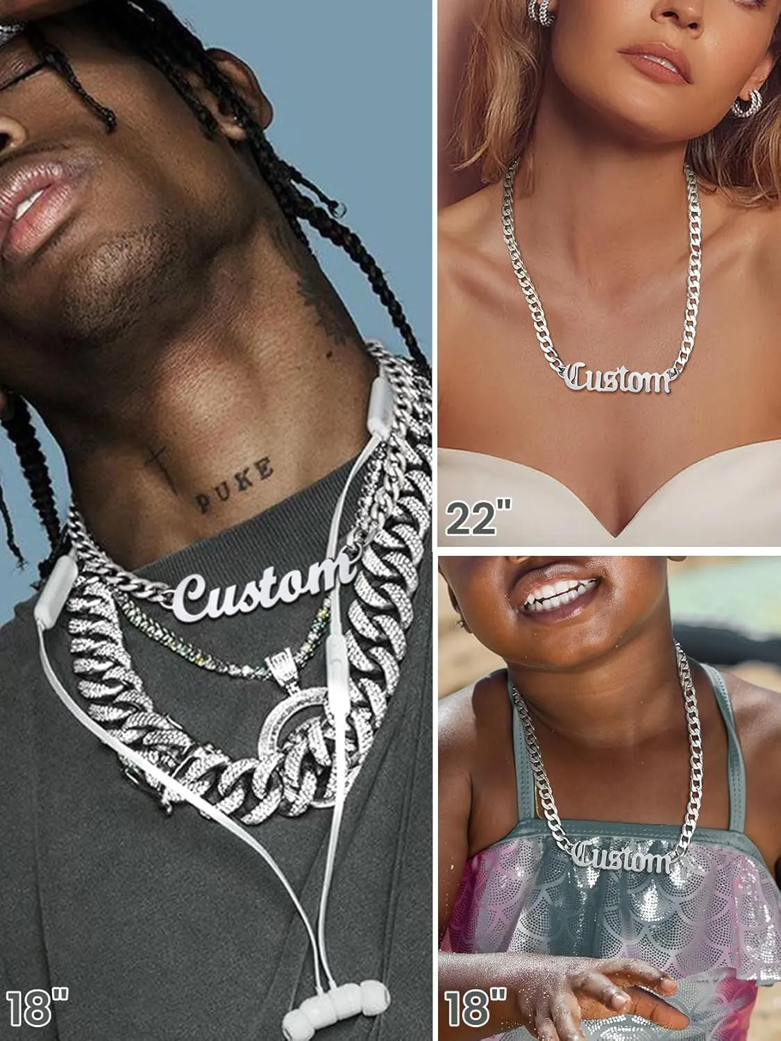 GOLDCHIC JEWELRY Name Necklace Personalized for Men, Womens Custom Name Plate Chain, Stainless Steel Customized Old English Nameplate Choker with Curb Chains Custom, 16 inches to 30 inches