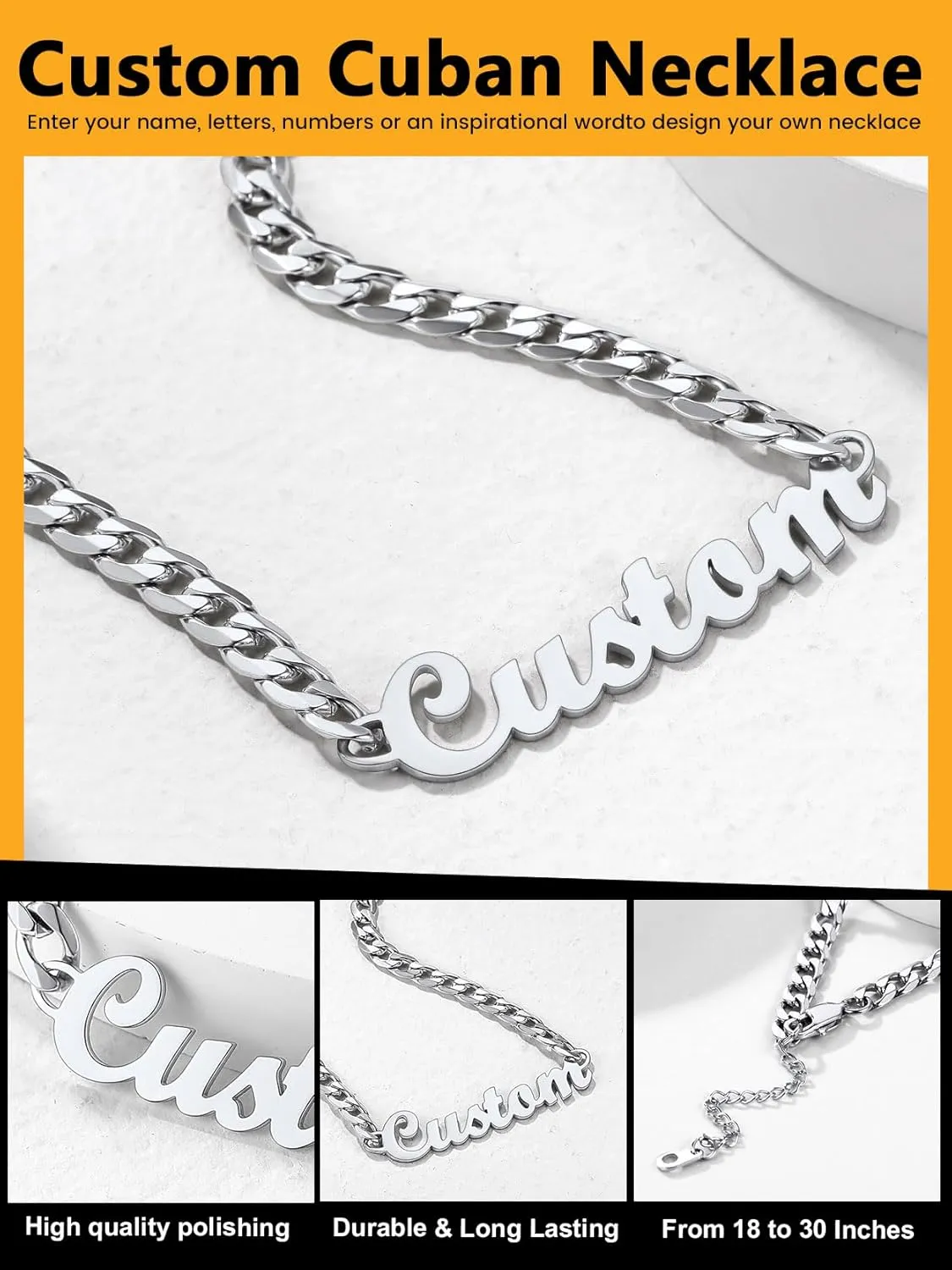 GOLDCHIC JEWELRY Name Necklace Personalized for Men, Womens Custom Name Plate Chain, Stainless Steel Customized Old English Nameplate Choker with Curb Chains Custom, 16 inches to 30 inches