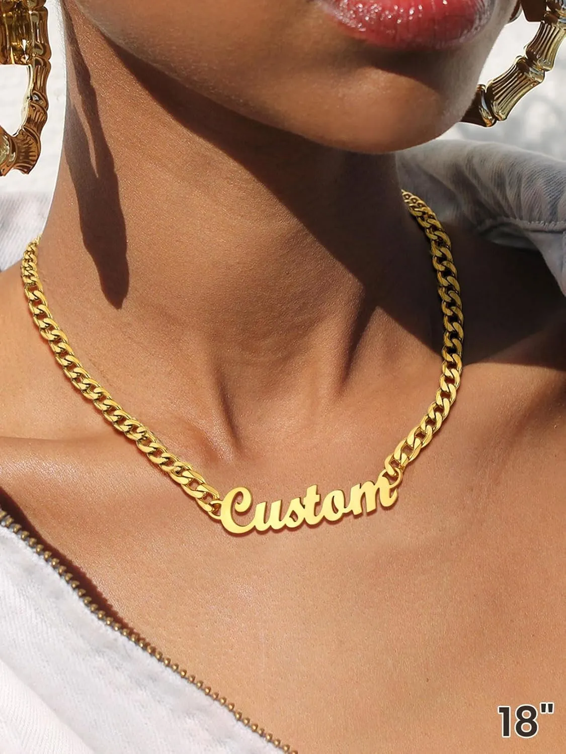 GOLDCHIC JEWELRY Name Necklace Personalized for Men, Womens Custom Name Plate Chain, Stainless Steel Customized Old English Nameplate Choker with Curb Chains Custom, 16 inches to 30 inches