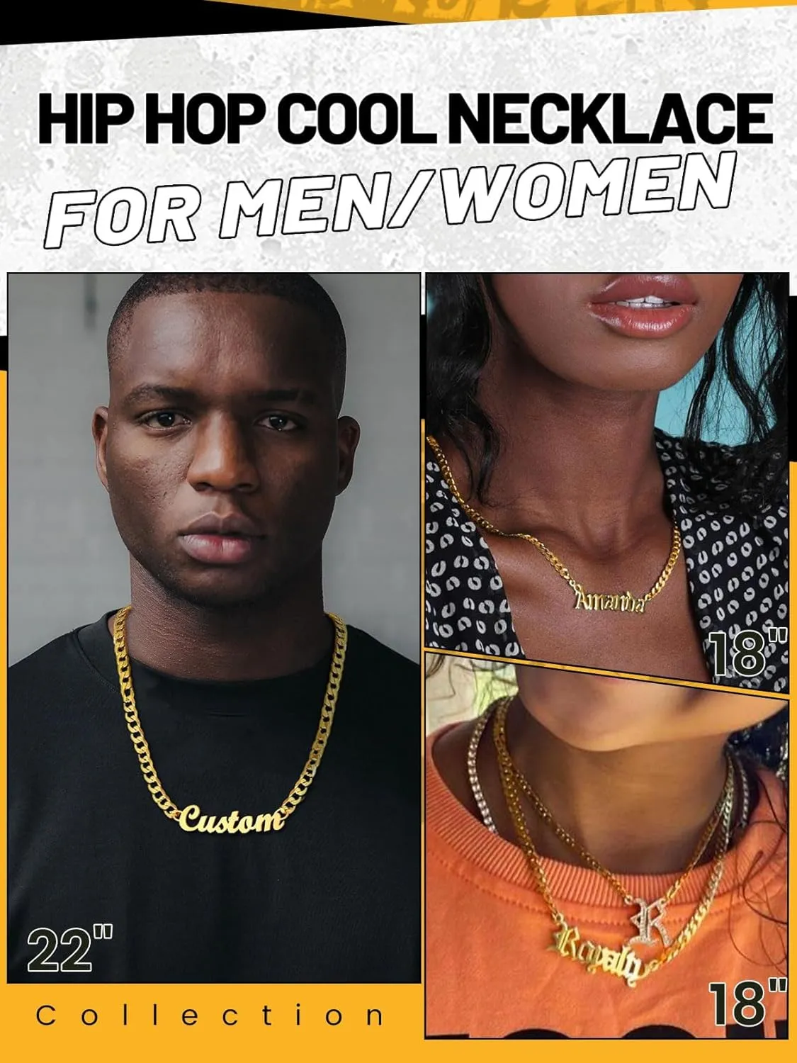 GOLDCHIC JEWELRY Name Necklace Personalized for Men, Womens Custom Name Plate Chain, Stainless Steel Customized Old English Nameplate Choker with Curb Chains Custom, 16 inches to 30 inches