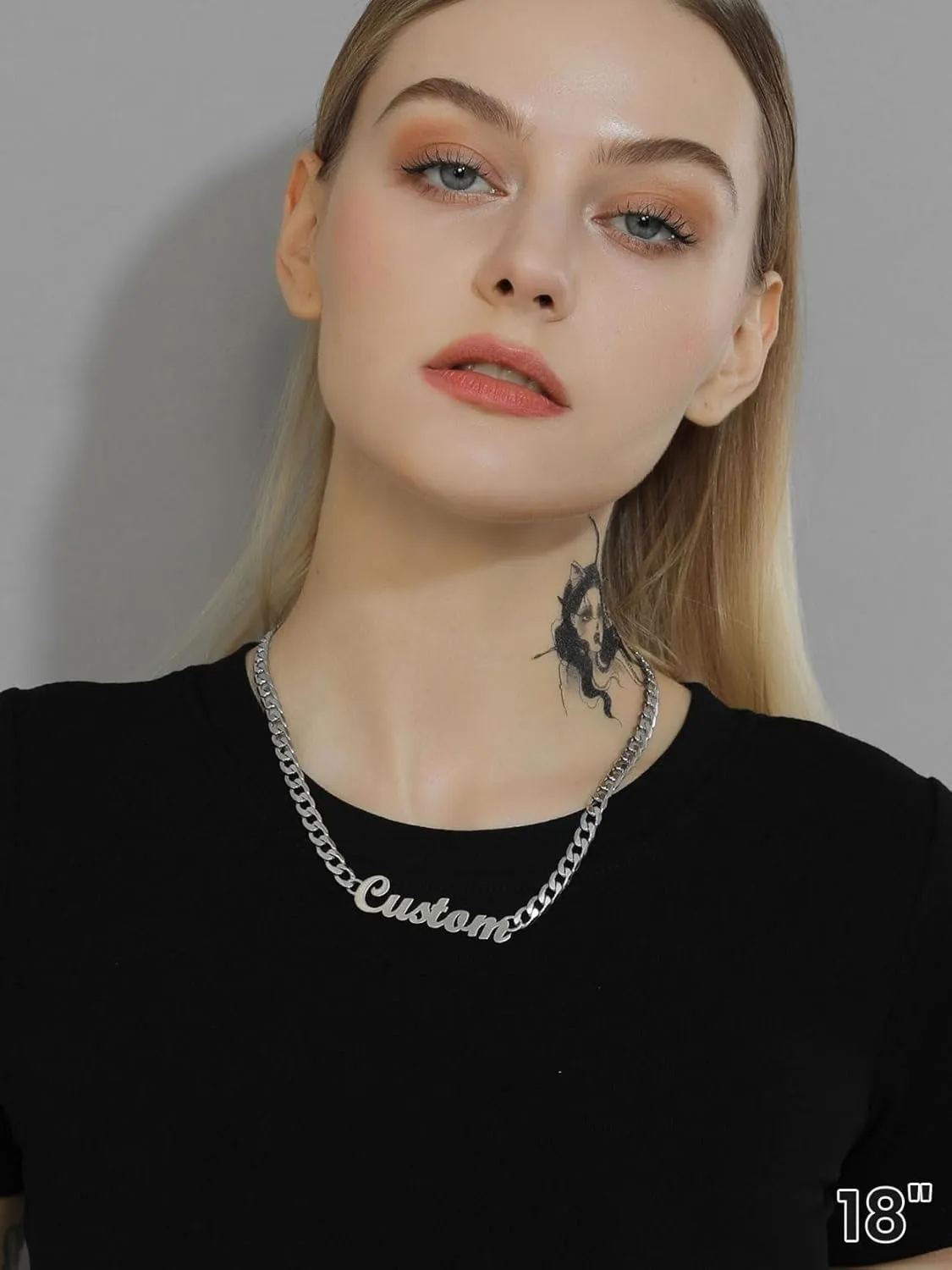 GOLDCHIC JEWELRY Name Necklace Personalized for Men, Womens Custom Name Plate Chain, Stainless Steel Customized Old English Nameplate Choker with Curb Chains Custom, 16 inches to 30 inches