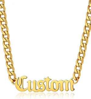 GOLDCHIC JEWELRY Name Necklace Personalized for Men, Womens Custom Name Plate Chain, Stainless Steel Customized Old English Nameplate Choker with Curb Chains Custom, 16 inches to 30 inches