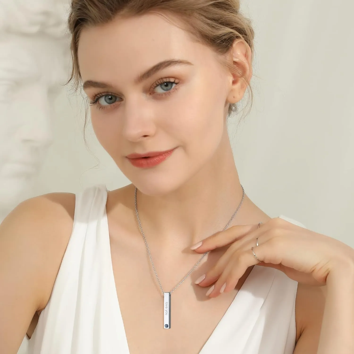 GOLDCHIC JEWELRY Personalized Birthstone Name Necklaces for Men Women, Engraved Family Names Necklace with Birthstone Vertical Bar Necklace, Pendant for Husband/Father/Grandma/Wife Birthday Gifts