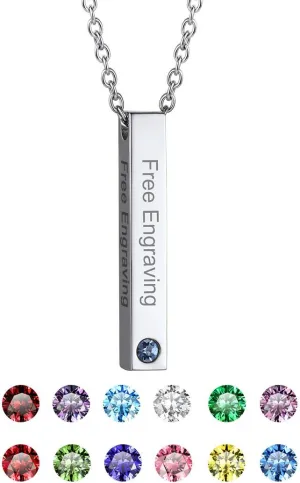 GOLDCHIC JEWELRY Personalized Birthstone Name Necklaces for Men Women, Engraved Family Names Necklace with Birthstone Vertical Bar Necklace, Pendant for Husband/Father/Grandma/Wife Birthday Gifts