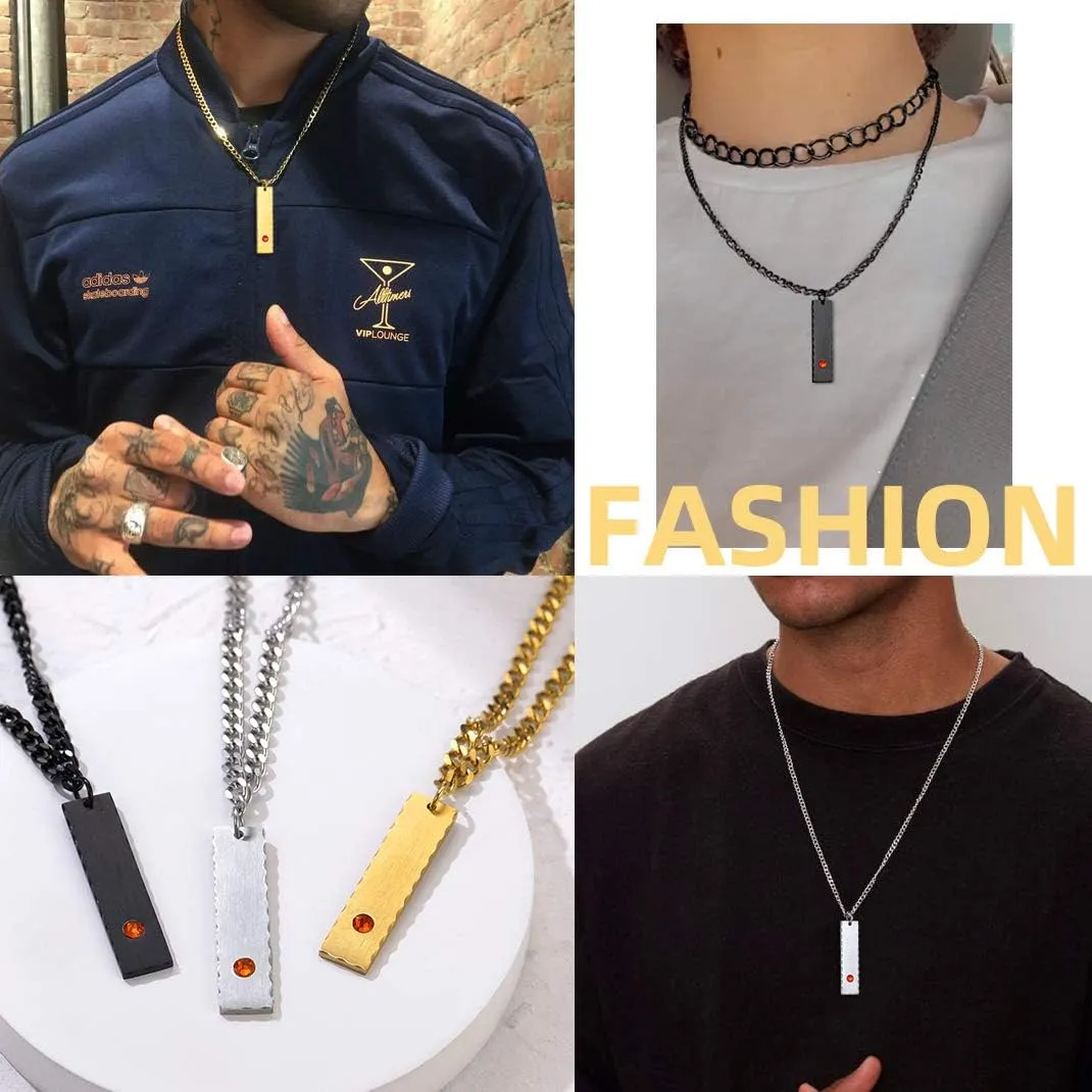 GOLDCHIC JEWELRY Personalized Birthstone Name Necklaces for Men Women, Engraved Family Names Necklace with Birthstone Vertical Bar Necklace, Pendant for Husband/Father/Grandma/Wife Birthday Gifts