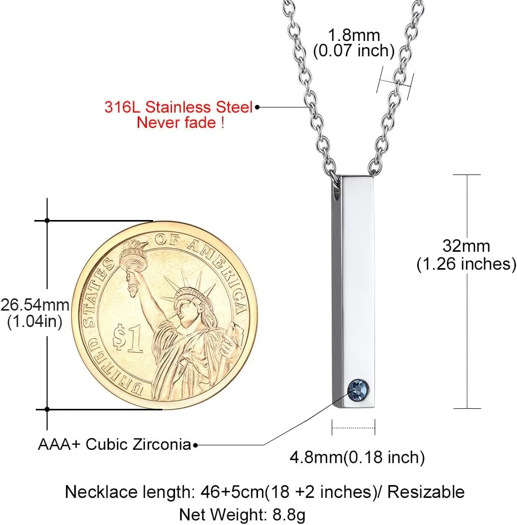 GOLDCHIC JEWELRY Personalized Birthstone Name Necklaces for Men Women, Engraved Family Names Necklace with Birthstone Vertical Bar Necklace, Pendant for Husband/Father/Grandma/Wife Birthday Gifts