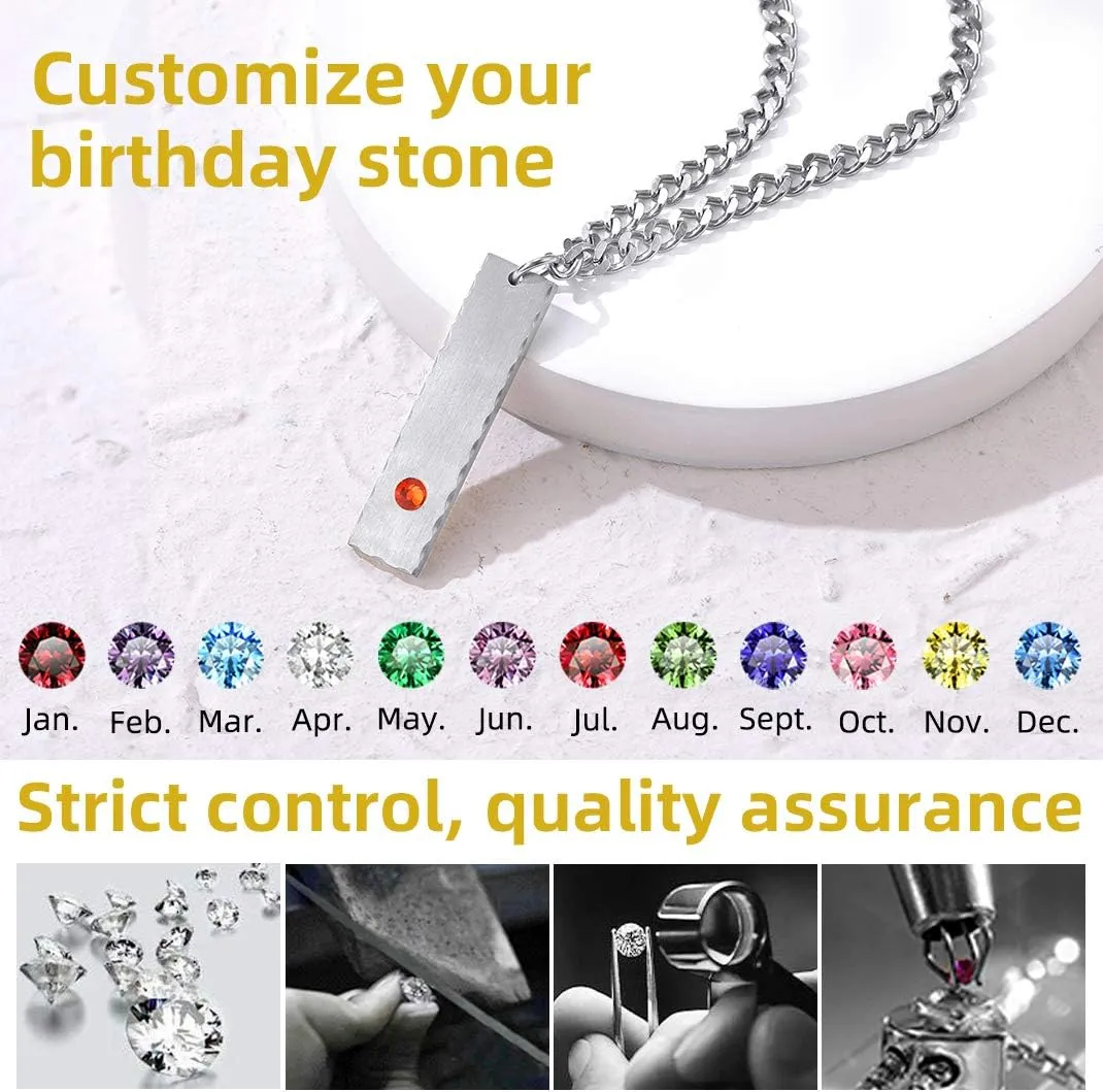 GOLDCHIC JEWELRY Personalized Birthstone Name Necklaces for Men Women, Engraved Family Names Necklace with Birthstone Vertical Bar Necklace, Pendant for Husband/Father/Grandma/Wife Birthday Gifts