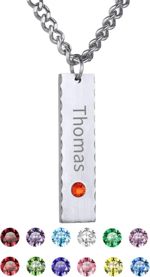 GOLDCHIC JEWELRY Personalized Birthstone Name Necklaces for Men Women, Engraved Family Names Necklace with Birthstone Vertical Bar Necklace, Pendant for Husband/Father/Grandma/Wife Birthday Gifts
