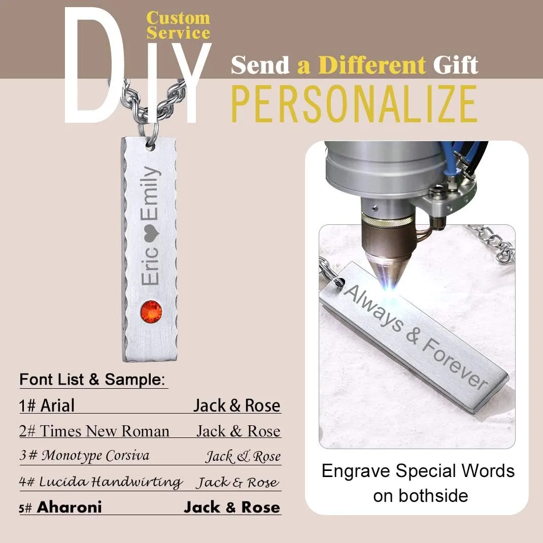 GOLDCHIC JEWELRY Personalized Birthstone Name Necklaces for Men Women, Engraved Family Names Necklace with Birthstone Vertical Bar Necklace, Pendant for Husband/Father/Grandma/Wife Birthday Gifts
