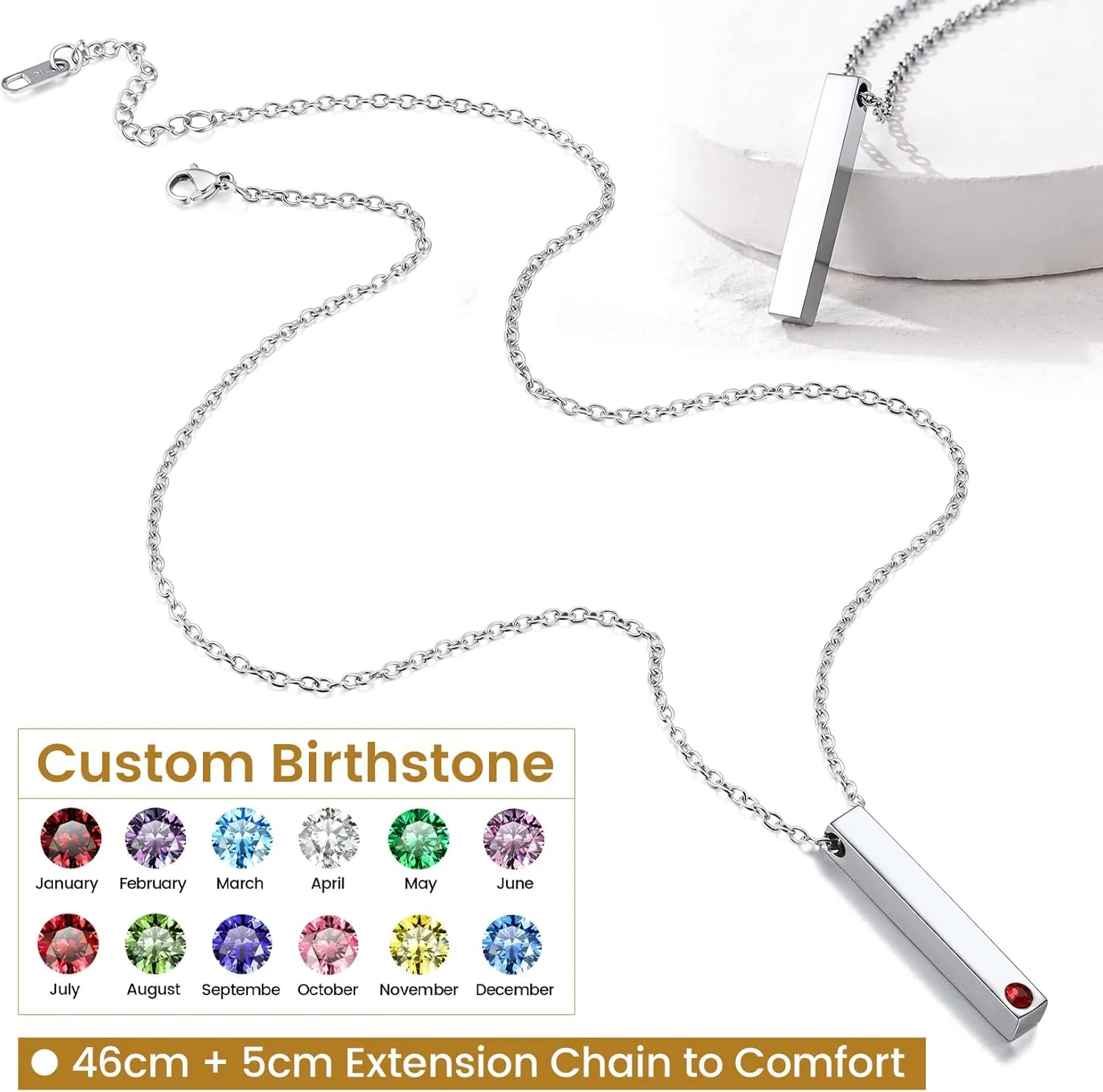 GOLDCHIC JEWELRY Personalized Birthstone Name Necklaces for Men Women, Engraved Family Names Necklace with Birthstone Vertical Bar Necklace, Pendant for Husband/Father/Grandma/Wife Birthday Gifts