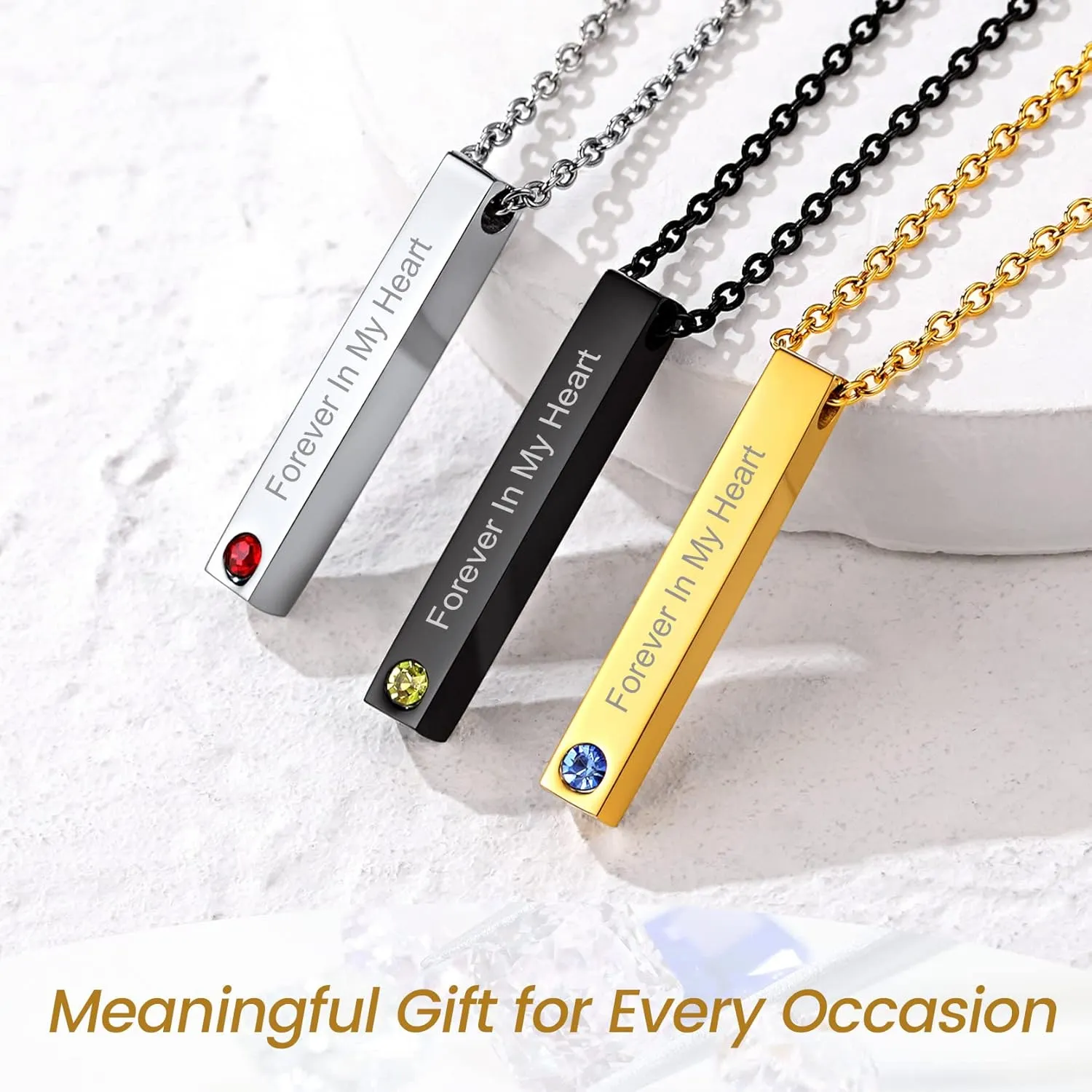 GOLDCHIC JEWELRY Personalized Birthstone Name Necklaces for Men Women, Engraved Family Names Necklace with Birthstone Vertical Bar Necklace, Pendant for Husband/Father/Grandma/Wife Birthday Gifts