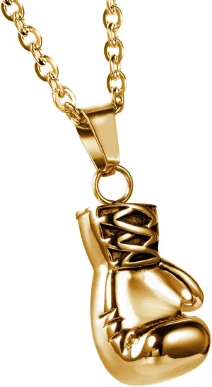 Golden Boxing Glove Necklace Pendant: Men Women 22 Inch Stainless Steel Punk Boxing Chain with Gift Box