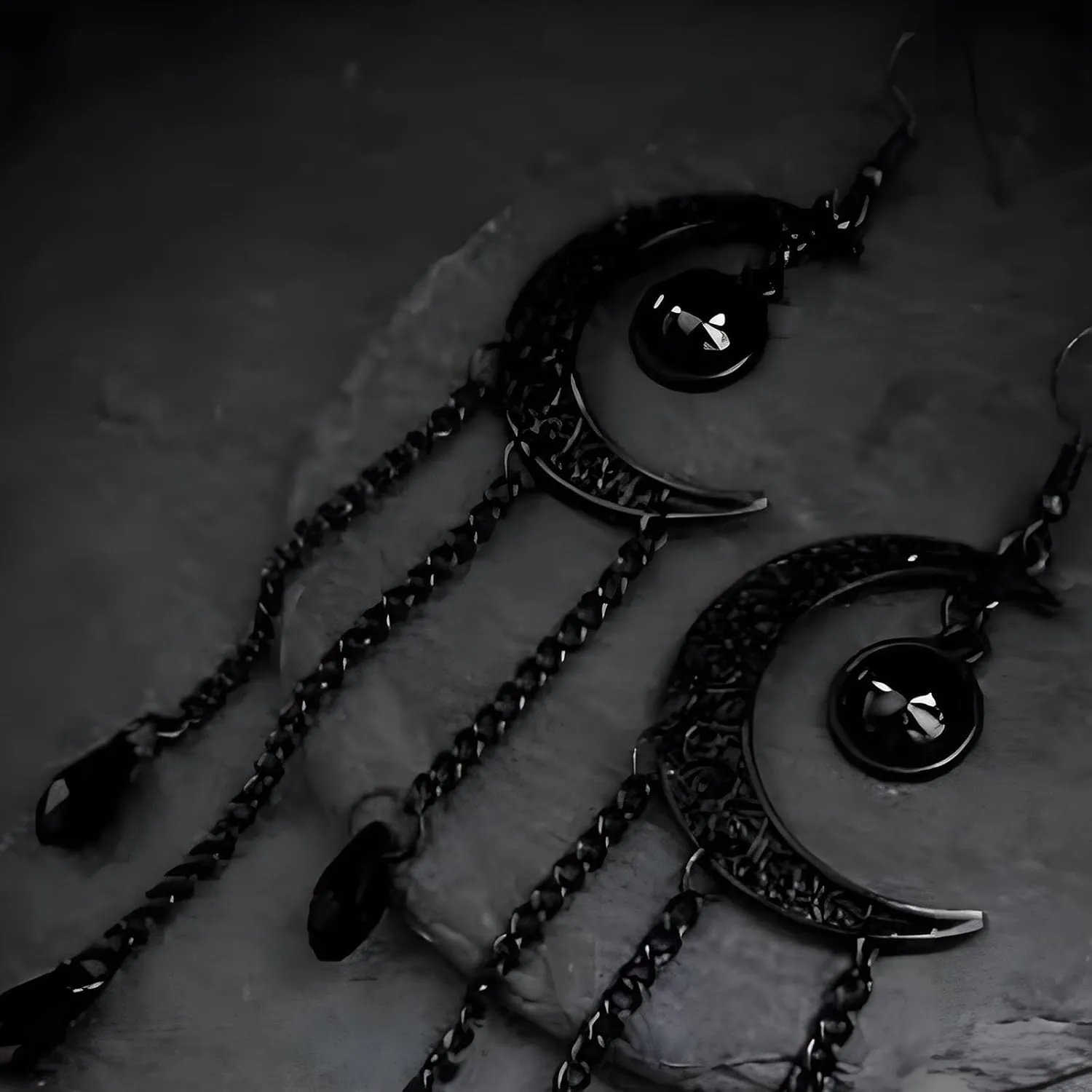 Goth Witch Moon Crystal Necklace - Black Vintage Crescent Necklace - Punk Style Gothic Jewelry Gift for Women